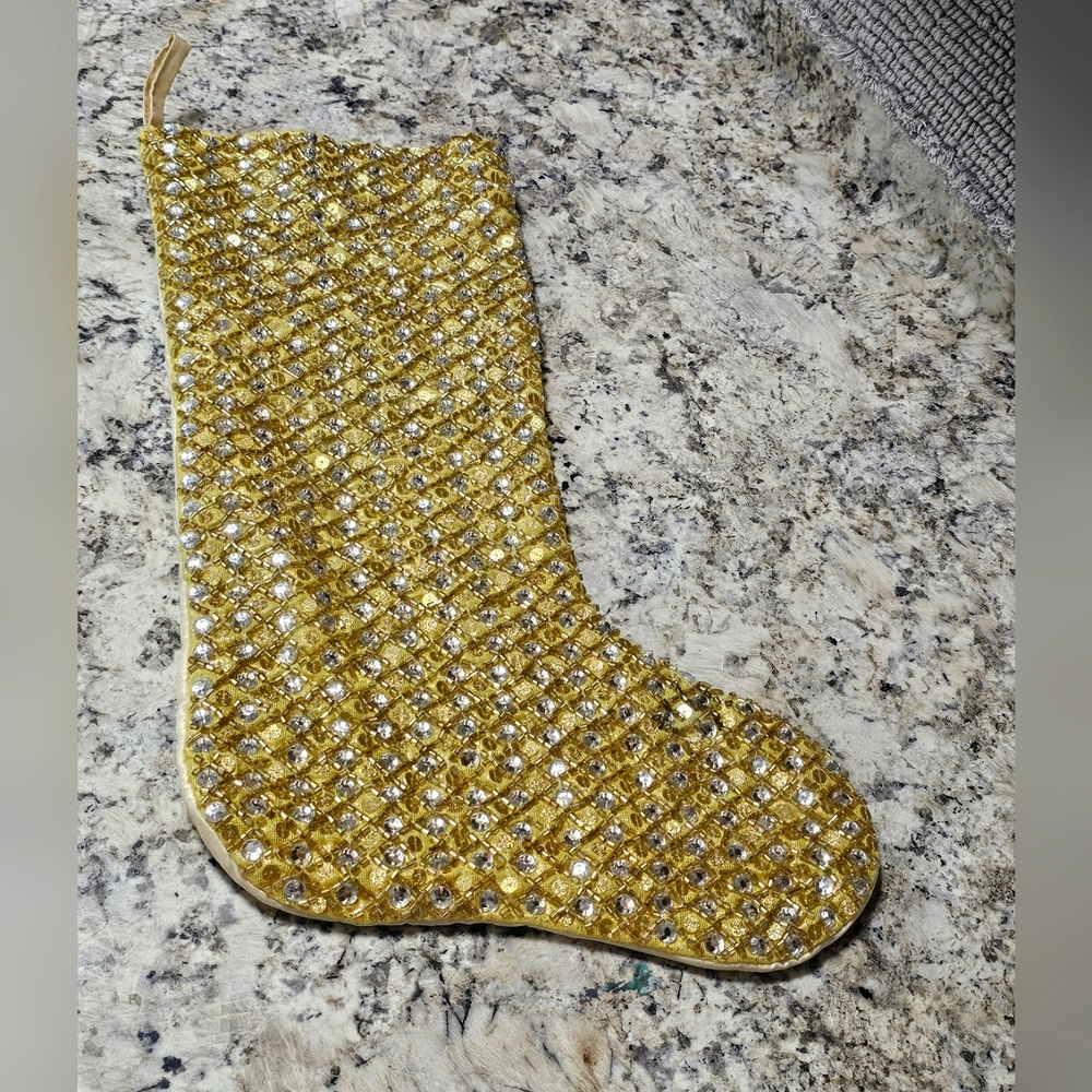 Rachel Zoe Christmas Stocking Gold Beaded Stocking